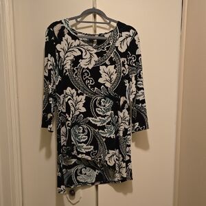 Chic Black and Cream Floral Women's Tunic